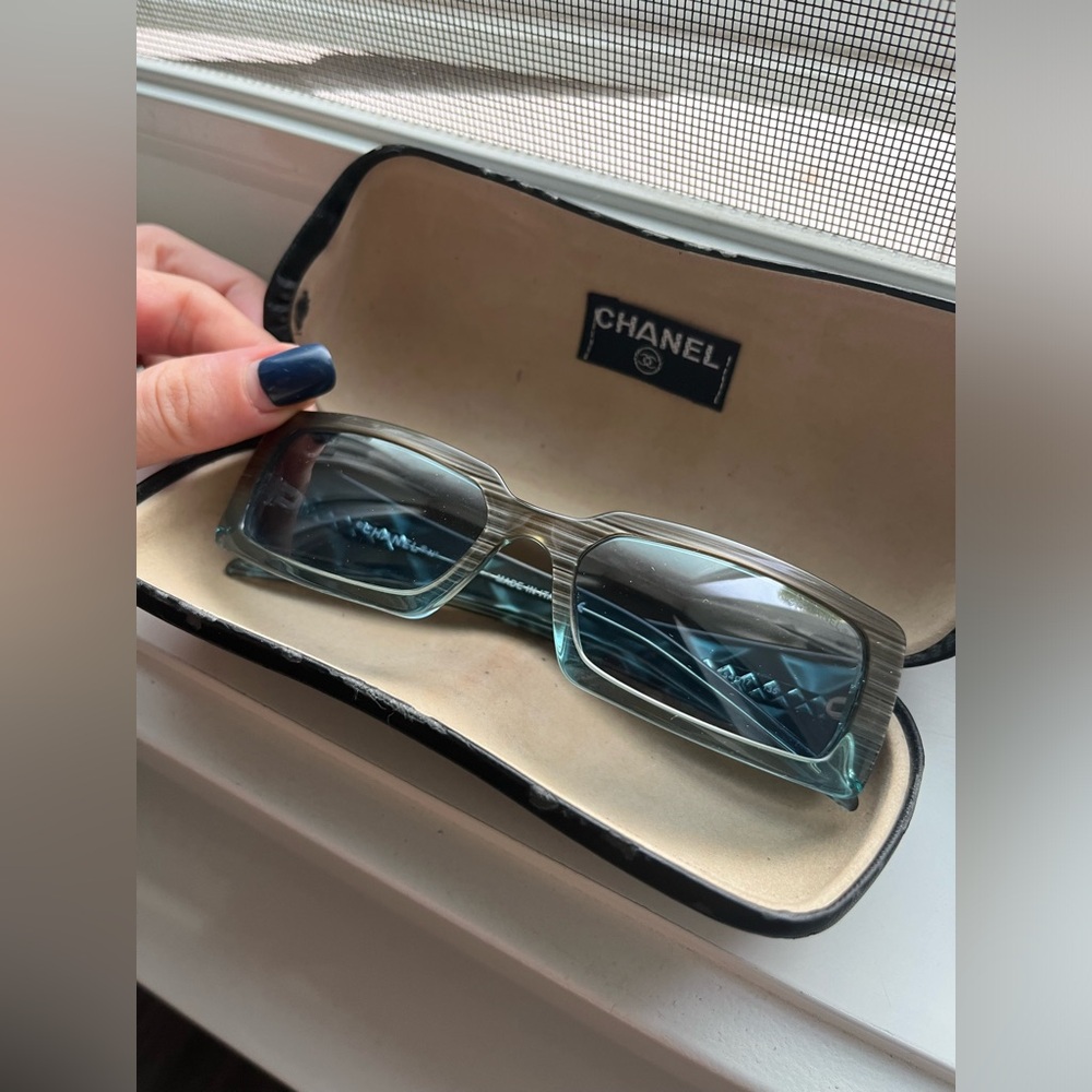 Chanel Women's Rectangular Sunglasses in Teal Blue